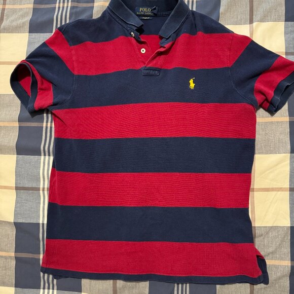 Polo Ralph Lauren Custom Fit Polo Shirt Size Medium Color Navy Blue and Red - Picture 2 of 5